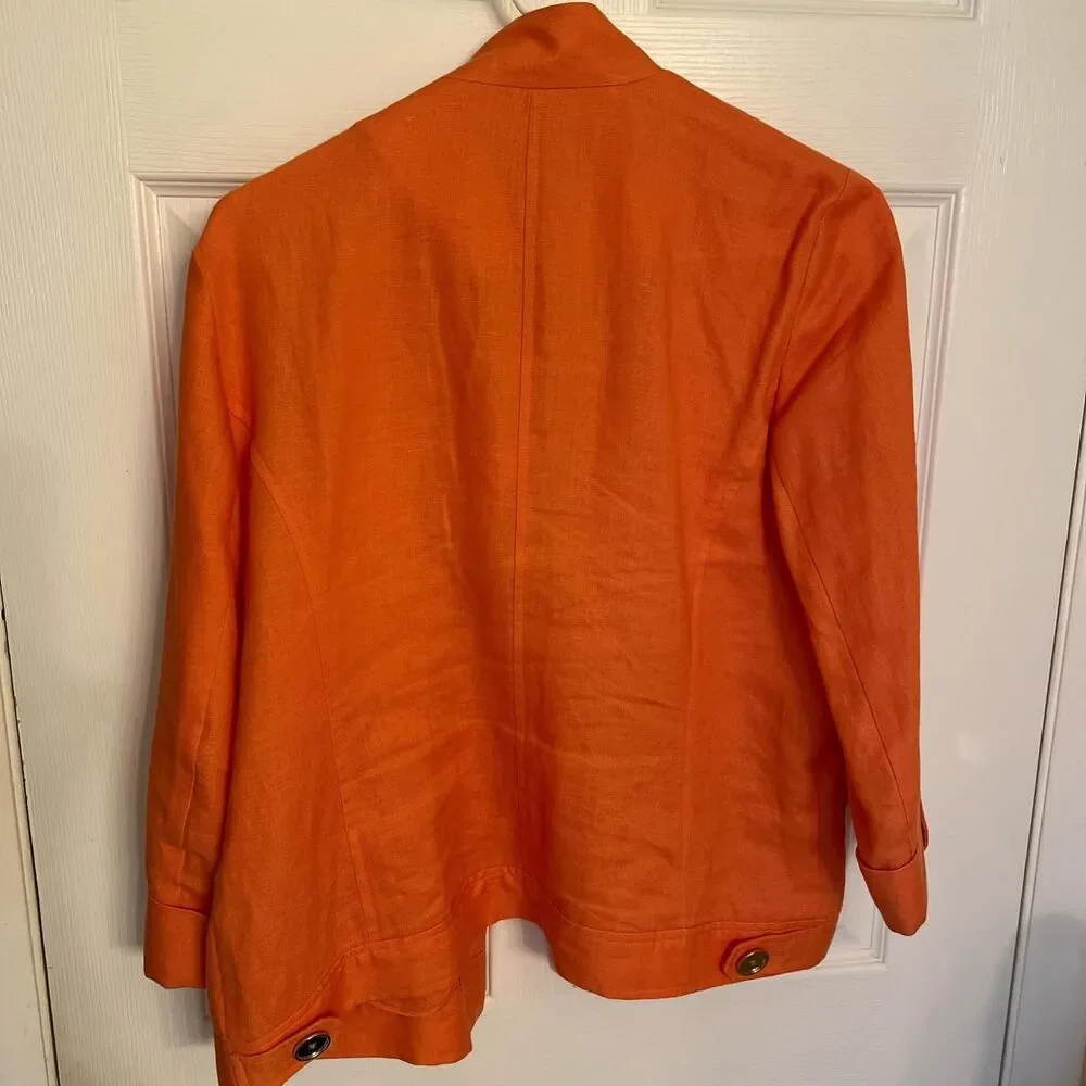 Jones New York Women's Orange Linen Light Jacket Sz M Euro-Summer office wear
